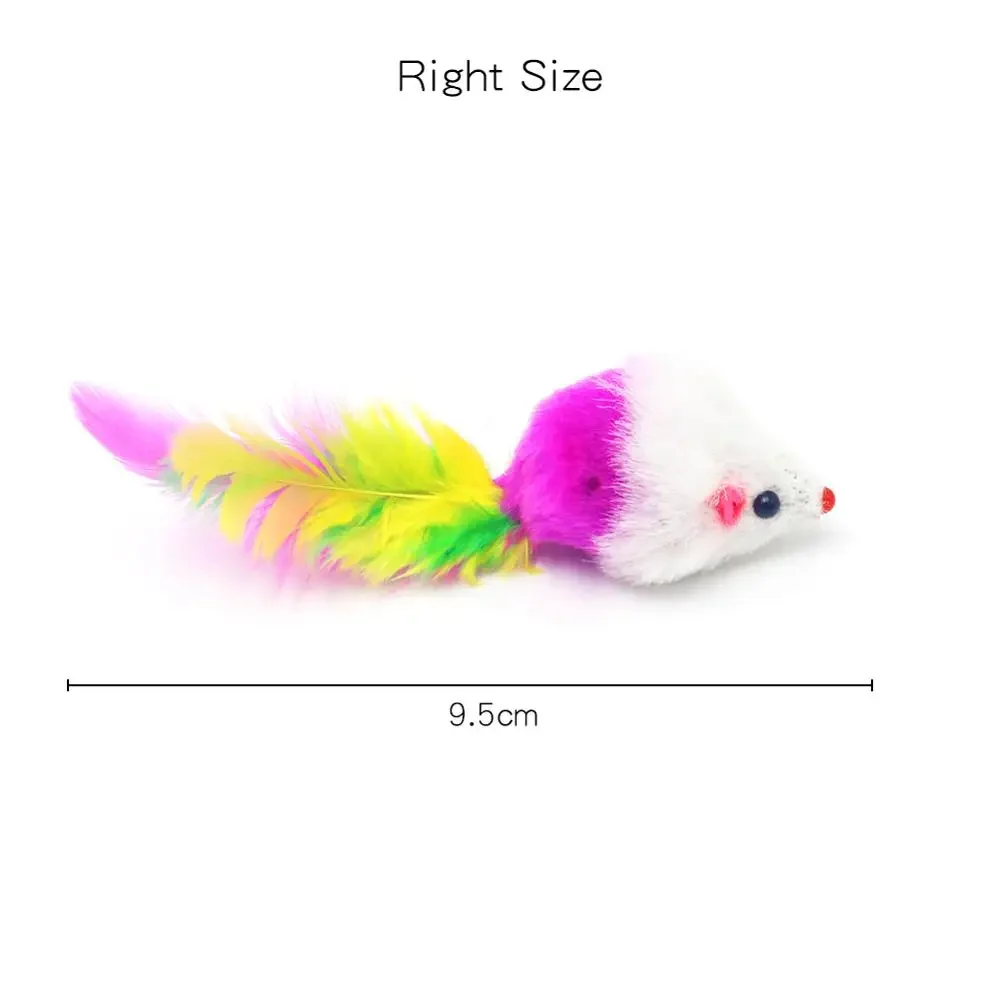 Pet Cat Toys Rabbit Fur False Mouse Feather Rainbow Toy Funny Playing Kitten
