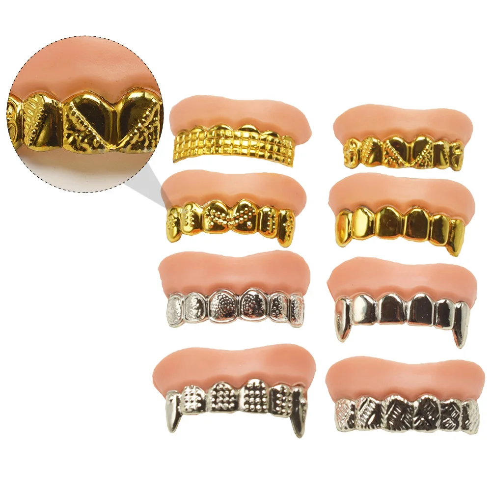 8 Pcs Plating Fake Teeth Plating Fake Teeth Halloween Props False Funny Prank Practical Jokes Novelty Toys