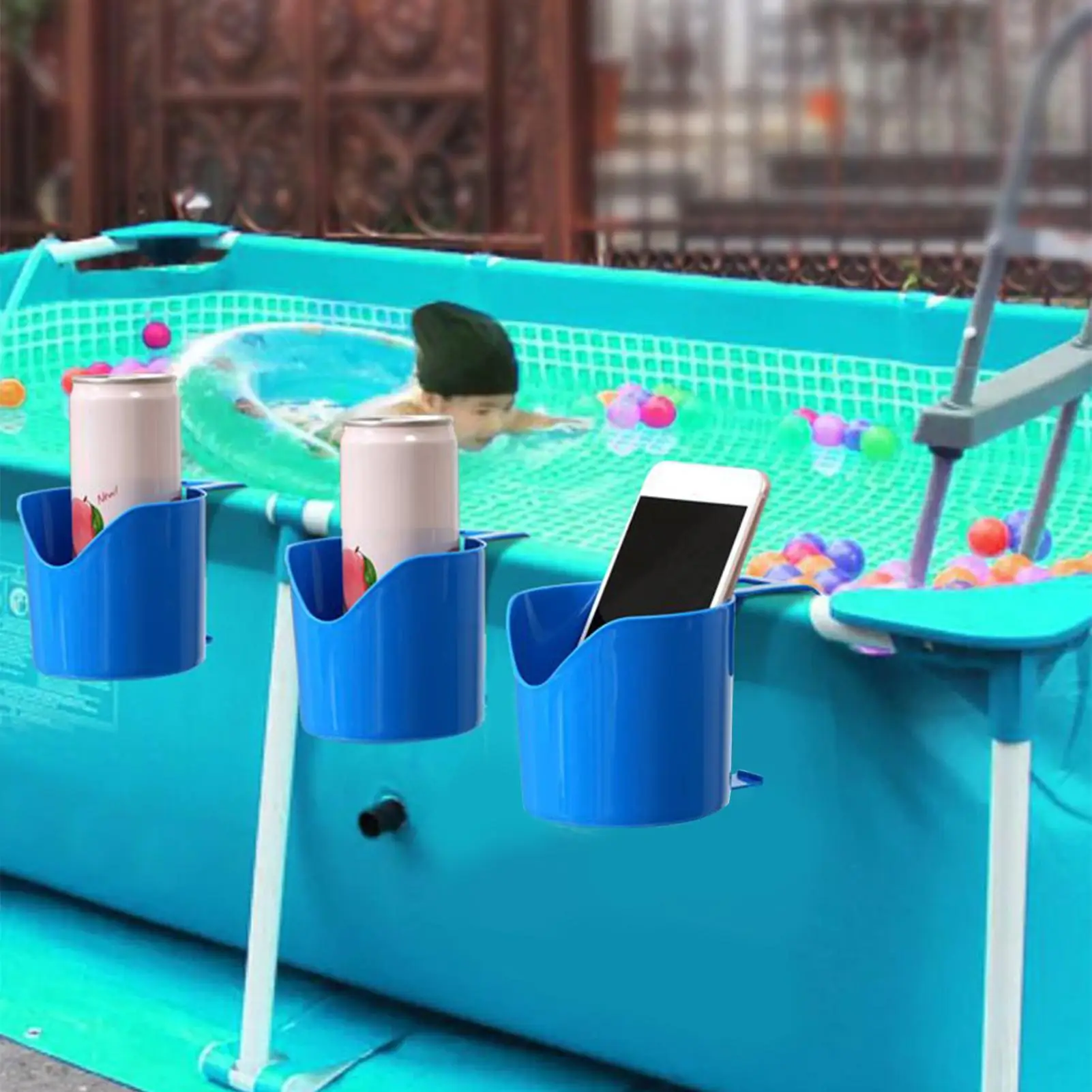 4pcs Poolside Cup Holder Swimming Pool Storage Rack No Punching Bottle Hanging Rack Pond Spa Pool Drink Beer Glass Holder