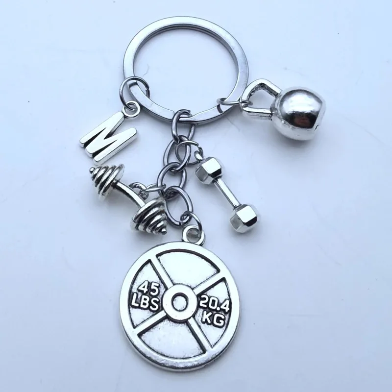 Personalizzato A-Z Bilanciere Manubri Kettlebell Esercizio Fitness Lettere Creativo Palestra Regalo Bodybuilding Esercizio Portachiavi