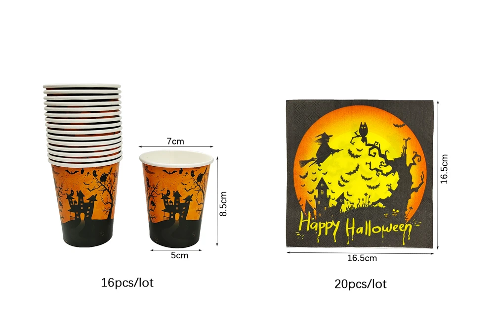 Halloween Einweg geschirr Halloween Kürbis Orange Teller Tasse Serviette Banner Happy Halloween Party Dekoration liefert – Detail 4