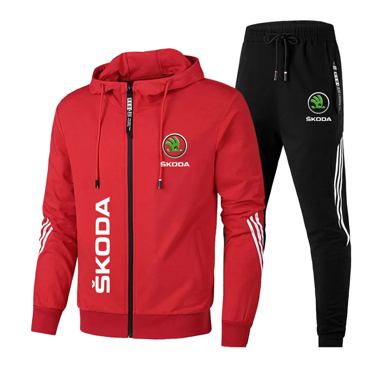 Fashion Tracksuit Men Spring Car Zipper Cardigan Jacket + Sweatpants Stripe Running Fitness Basketball Jogging 2 Piece Set