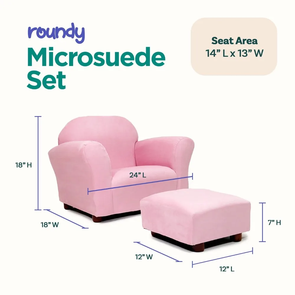 Roundy Child Size Chair with Microsuede Ottoman, Kids Chair, Toddler Chair with Ottoman, Toddler Sofa Couch for Girls 3