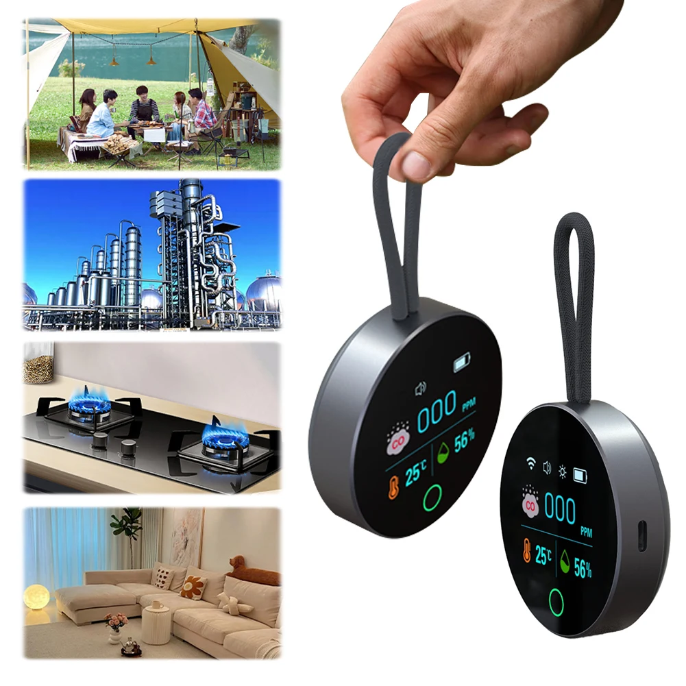 3 In 1 CO Detector Alarm Temp Humidity Sensor with Magnetic Suction CO Temperature Humidity Detector for Outdoor Camping RV Car