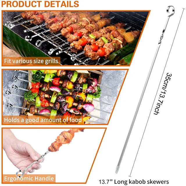 Nyársok A Grillezéshez Újrahasznosítható Grill Rozsdamentes Acél Nyársa - Image 5