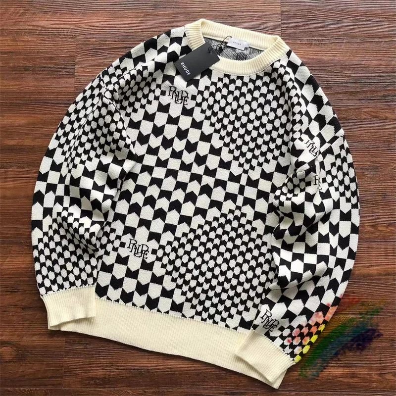 

Beige jacquard knit Rhude Sweater Men Women Casual 2023fw O-Neck Sweatshirts