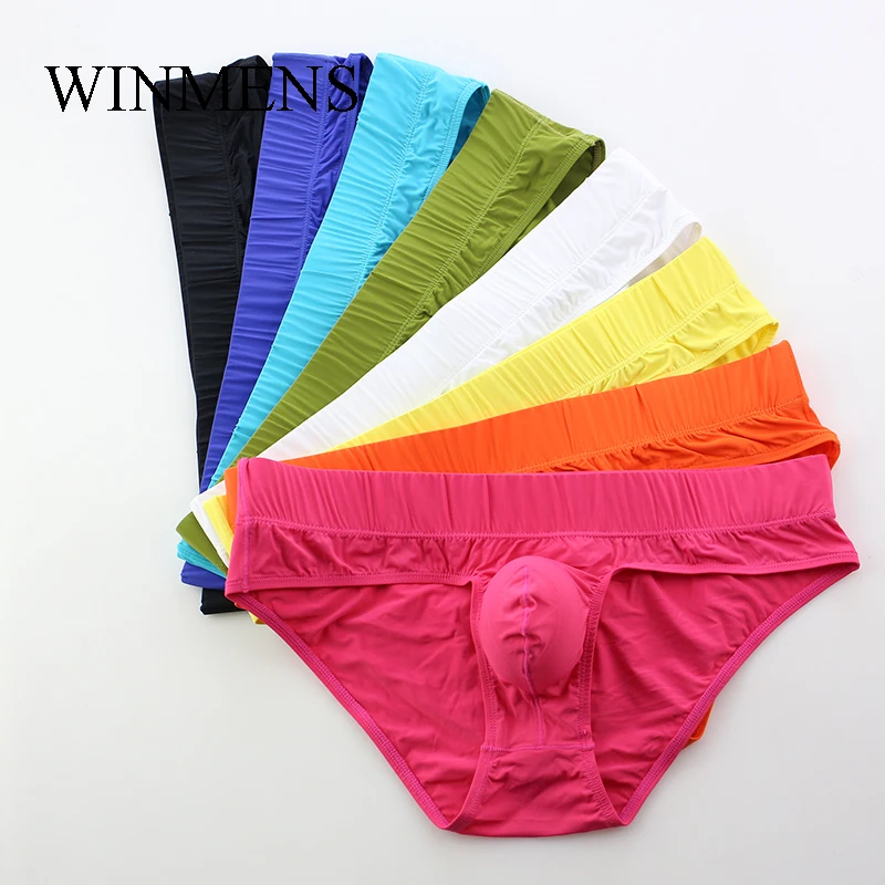 

Men' Panties Gay Sexy Bulge Pouch Briefs Underwear Solid Seamless Big Bag Lingerie WOWHOMME Brand Man Underpants