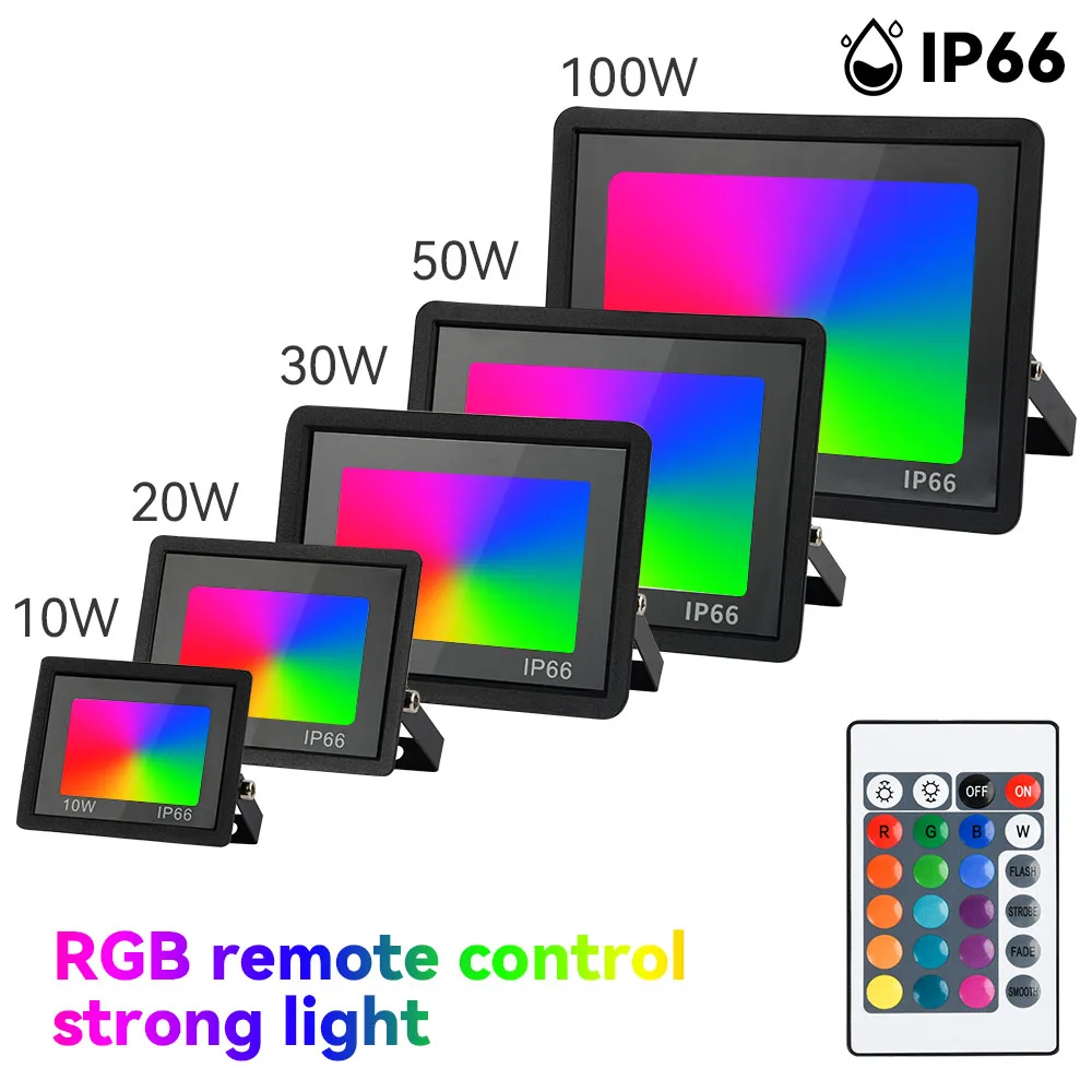 LED Flood Light RGB LED Floodlight Reflector Outdoor Lighting 220V 30W 50W 100W IP66 Waterproof Outdoor RGB Spotlight Lamps Landscape Lighting