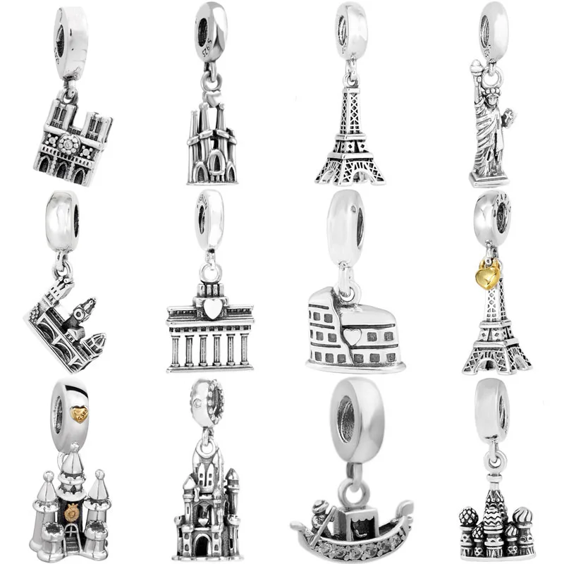 

Notre Dame Roman Colosseum Eiffel Tower Venice Gondola Pendant Bead 925 Sterling Silver Charm Fit Fashion Bracelet Diy Jewelry