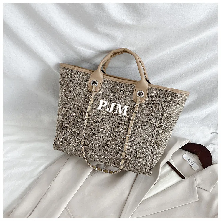 Personalised Chain Monogram Canvas Tote Bag | Shoulder Bag | Ladies Custom Handbag | Birthday Hen Gift | Bride Bridesmaids