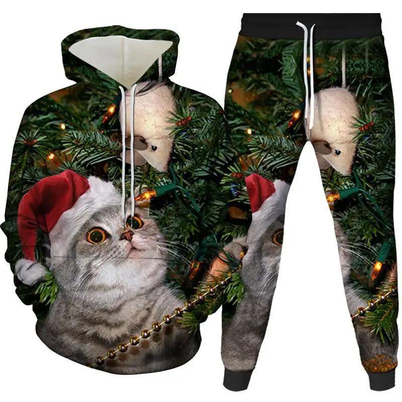 2023 Christmas Sweatshirt Suit Men and Women in Europe and The United States Couples Hoodie Sweatshirt Bib Pants Suit