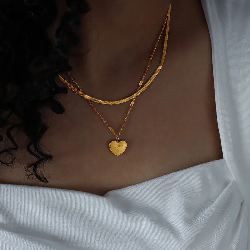

Heart Lettering BilayeTitanium Steel Gold Plated Rope Chains Pendant For Women Fine Jewelry Wedding Party Birthday Gift Necklace