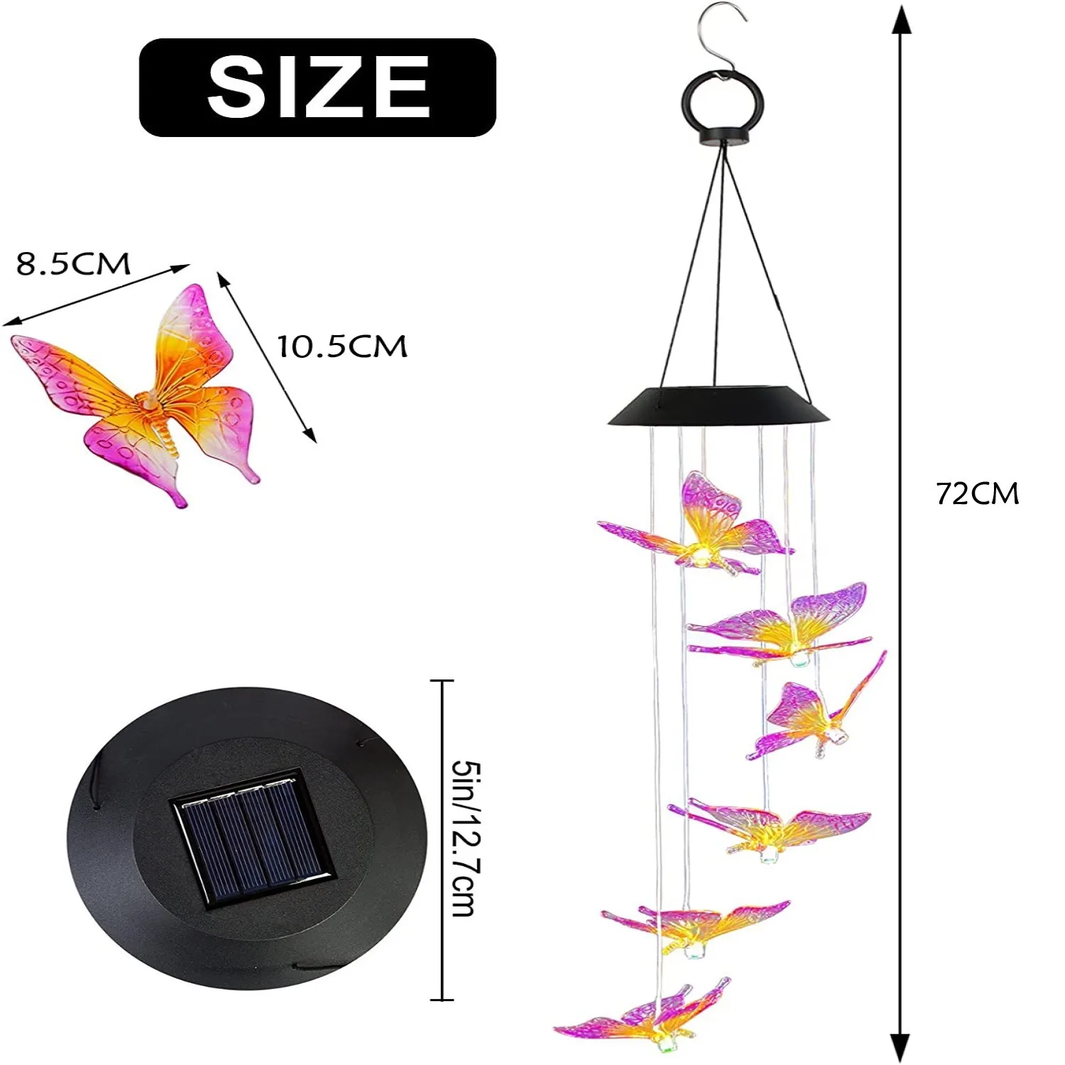 Wind Chime Solar Purple Yellow Butterfly Wind Chimes Outdoor Indoor Color Changing Light S Hook For Patio Deck Yard Garden Home