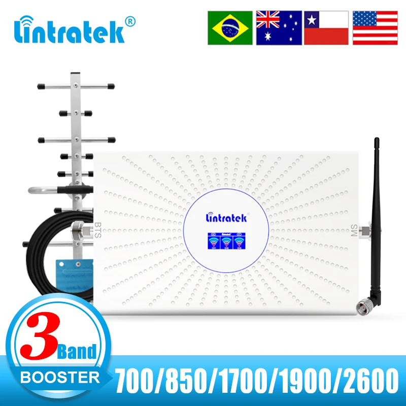 

Lintratek 3 Band Cellular Amplifier B28 700 850 1700 1900 2600MHz B5 B7 LTE 2G 3G 4G Signal Booster Mobile Phone Repeater 70dB