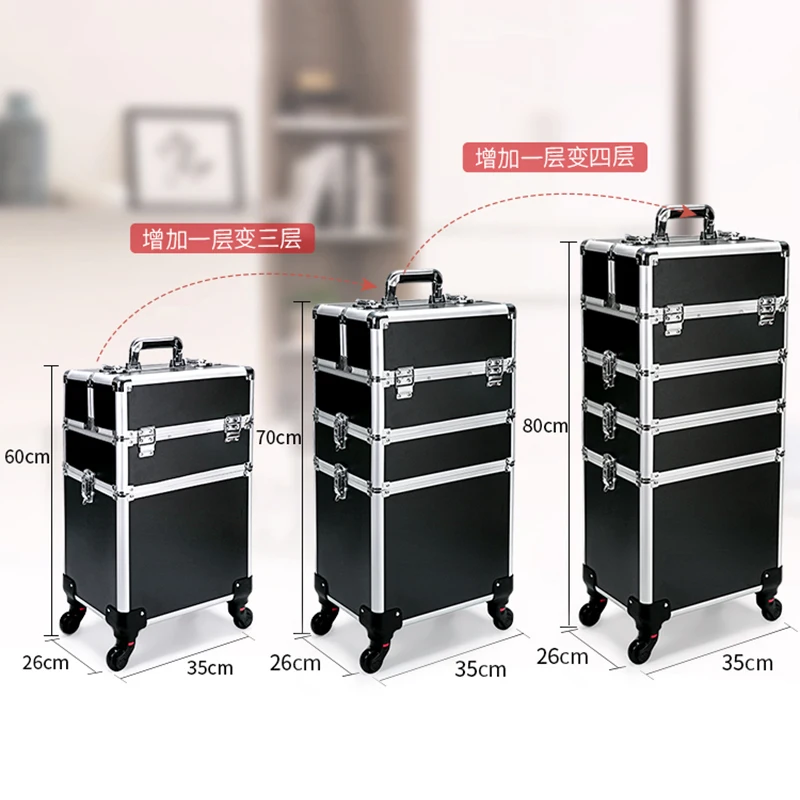 Professional 2/3/4 layers trolley makeup suitcase portable cosmetic trolley luggage box nail tattoo embroidery beauty toolbox Pull Bar Suitcase