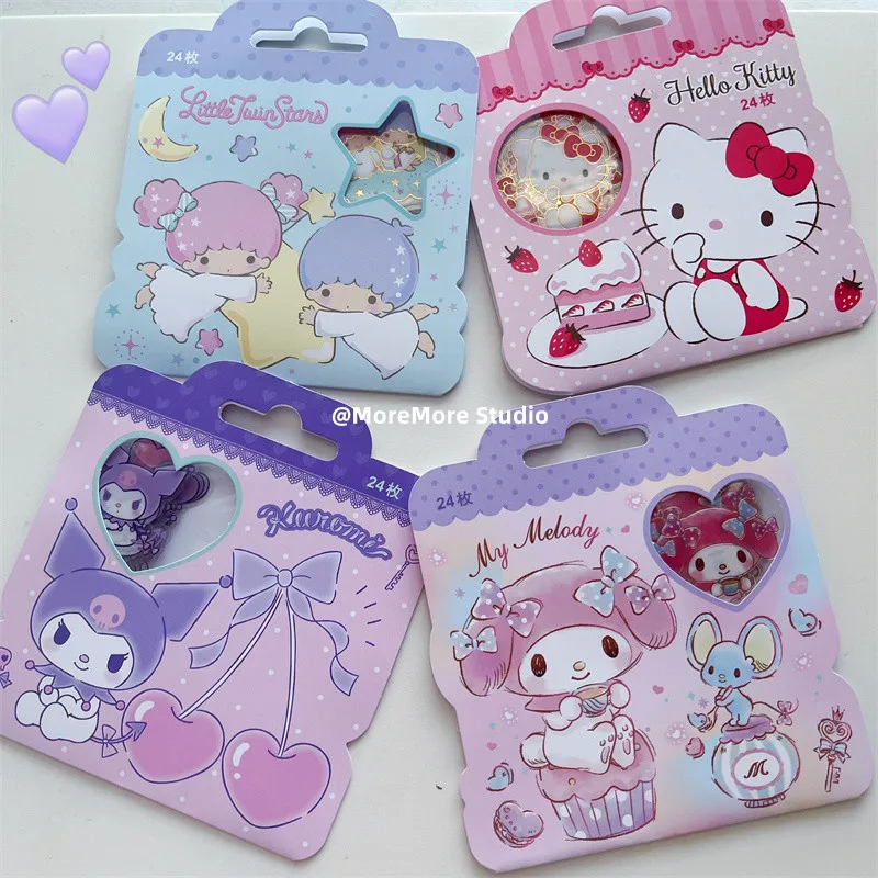 

24pcs/pack Cute Japan Anime Cherry Style Melody Kuromi Stickers Pink DIY Craft Scrapbooking Album Junk Journal