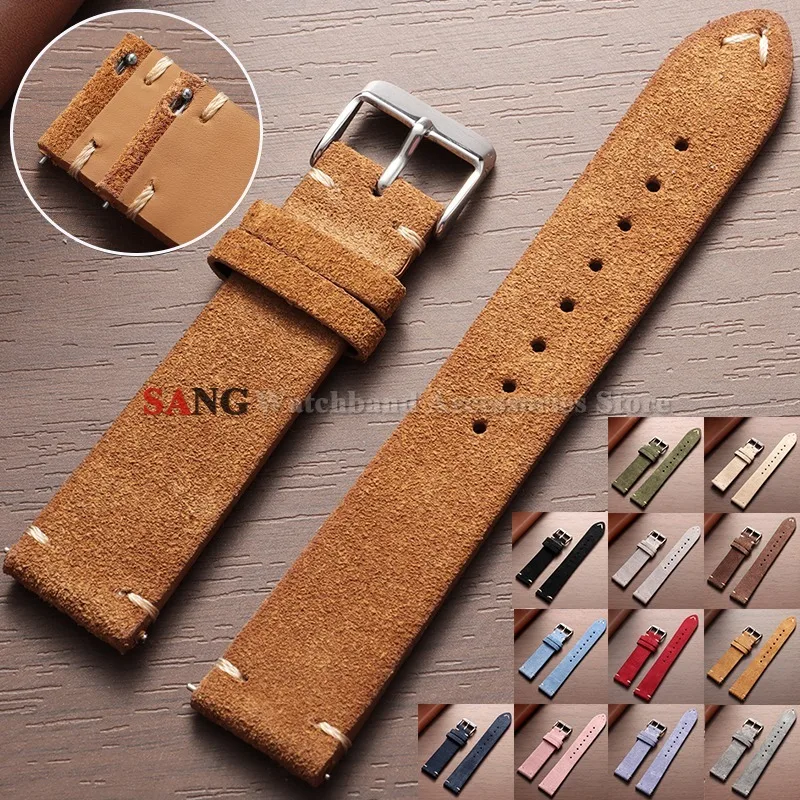 Vintage Suede Leather Quick Release Watch Strap with Pin Buckle