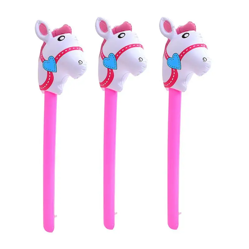 3pcs Hot Sale Inflatable Stick Horse Head Pony Stick Balloon Cowboy Cowgirl Farm Animal Themed Birthday Party Decor Gift Toy