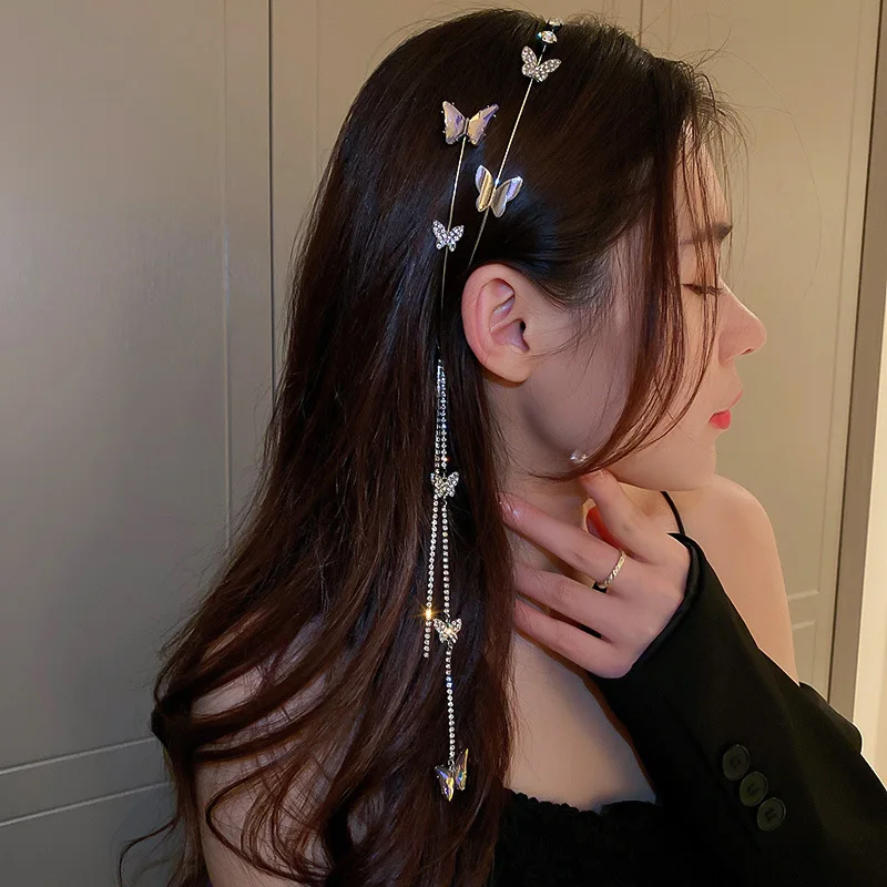 Fashionable Rhinestone Hairbands For Women Long Tassel Bow Bands Korean