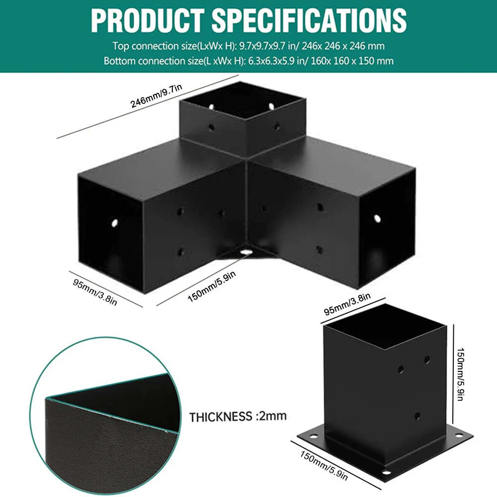 Pergola Kit with 3-Way Brackets Woodworks DIY Post Base Kit Gazebo Brackets Kit for Pergolas Gardens and Metal Gazebo Kits