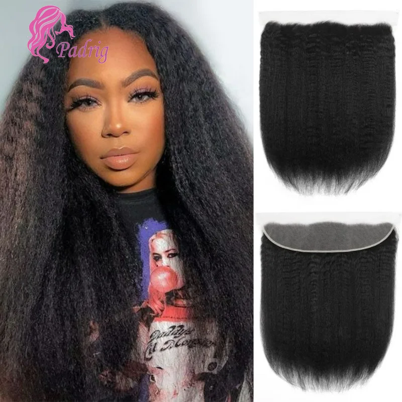 10-20 Inch Kinky Straight Human Hair Lace Frontal 13x4 Transparent Swiss Lace Natural Color Brazilian Remy Hair Pre-Plucked