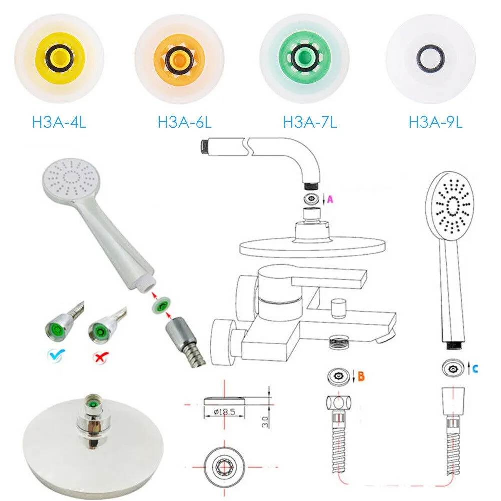 4PCS Shower Flow Reducer Limiter Set Up To 70% Water Saving Bubbler Water Saving Filter Shower Tap Connector 4/6/9/L Min