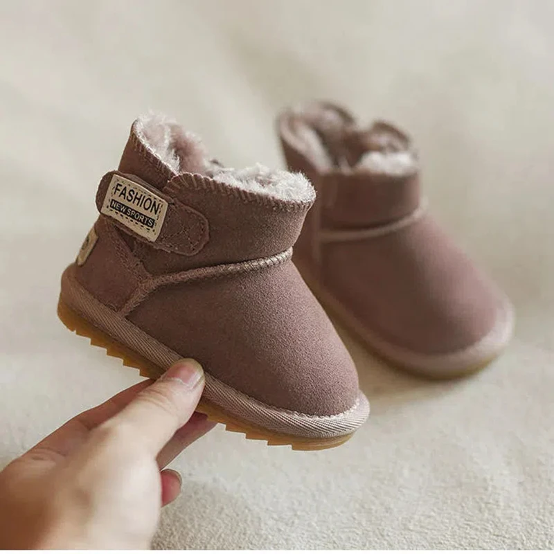 Winter Baby Snow Boots Warm Plush Leather Toddler Shoes Fashion Boys Girls Anti-slip Rubber Sole Baby Sneakers Infant Boots