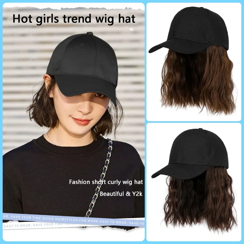 

Короткие головные уборы с вьющимися волосами, модные бейсболки в стиле K-POP, Повседневные Головные уборы с париком, женские цельные модные головные уборы с париком, хлопковая шапочка