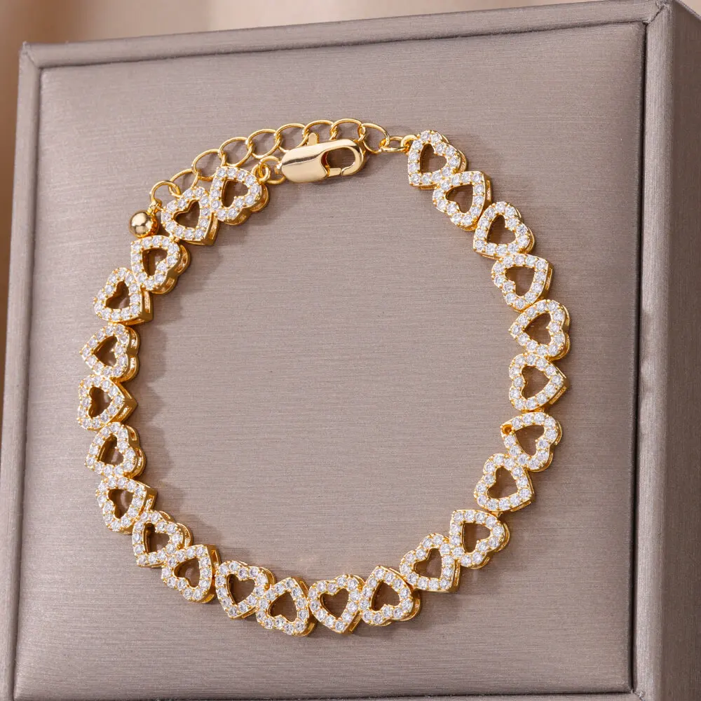 Zircon Heart Bracelets Stainless Steel Gold Color