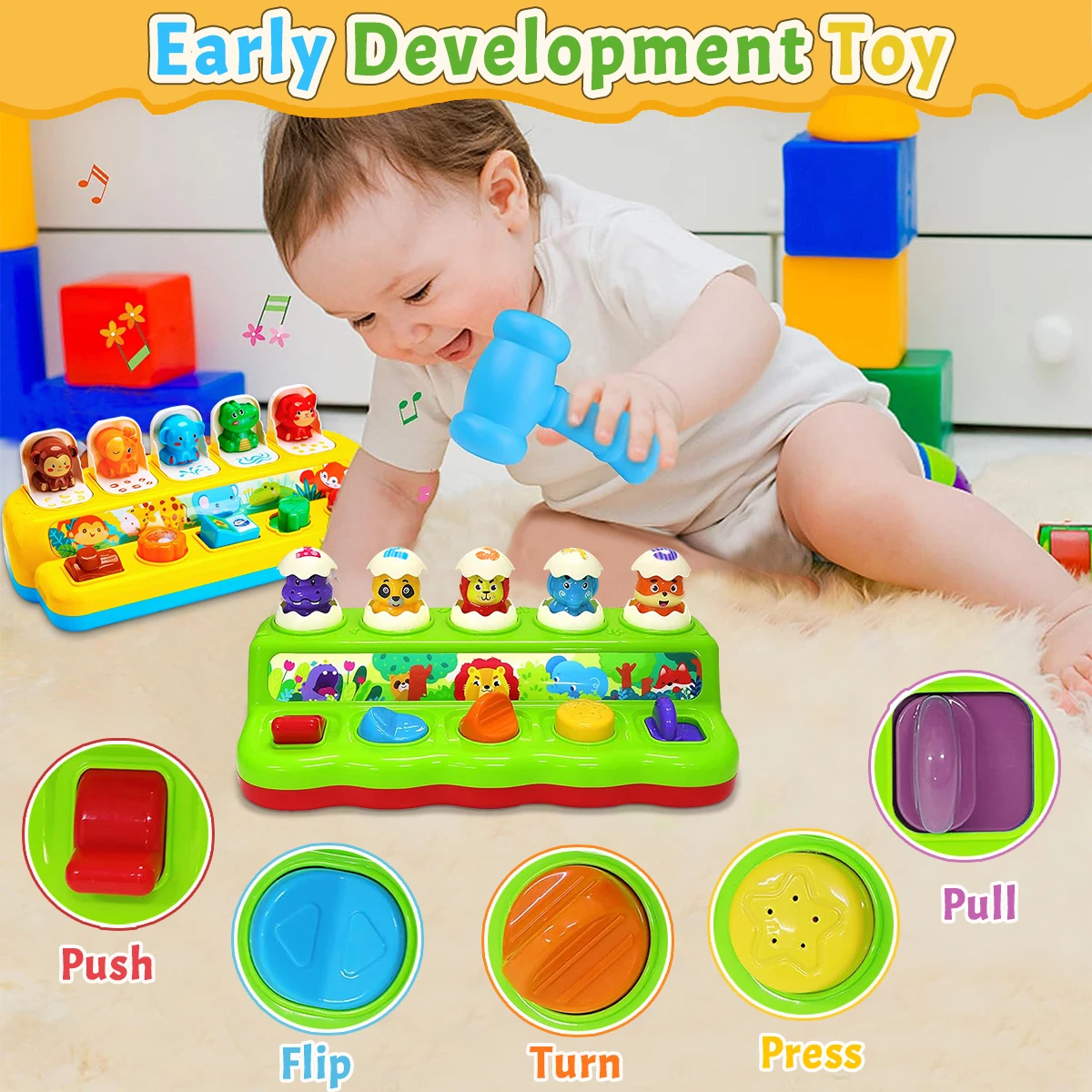Interactive Pop Up Animals Toy Peekaboo Switch Button Box Treasure Surprise Box Hide Seek Game Baby Early Education Puzzle Game
