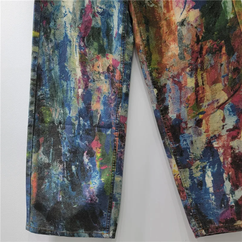 YEAE color printing ink splashing palette jeans women's new street design graffiti personalized trousers 4