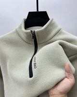 Men's Clothing Turtleneck Sweater Fashion Men's Knitwear Solid Color Chunky Half Zipper Thickening Sweater Luxury Warm Sweater 1