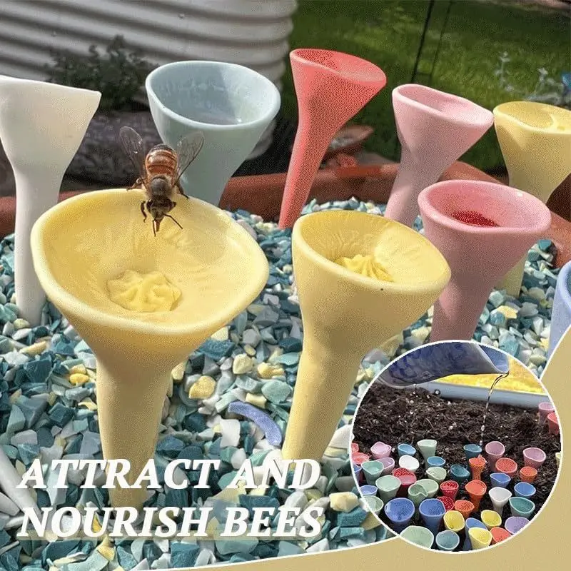 

Bee Insect Drinking Cup PVC Garden Balcony Bee Insect Colourful Drinking Cup Resin Five Flower Bee Drinker Easy To Use