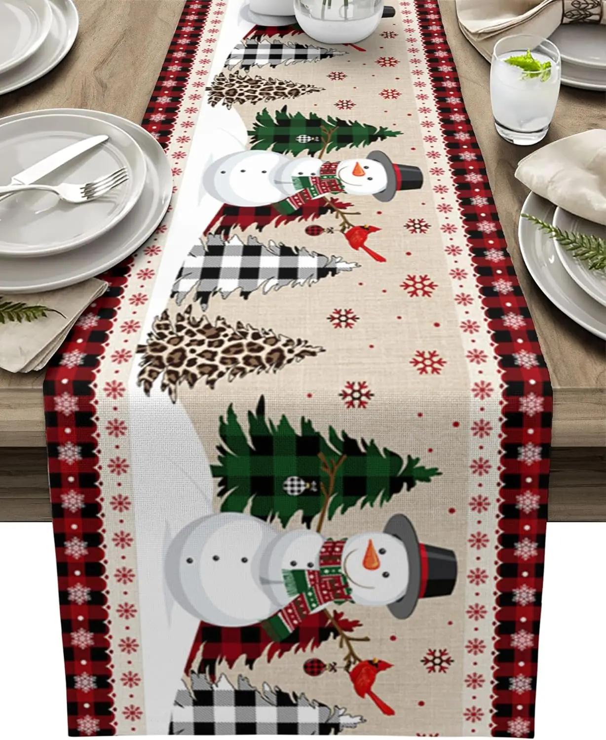 

Christmas Snowman Xmas Tree Linen Table Runners Party Table Decor Winter Snowflake Dining Table Runners Christmas Decorations