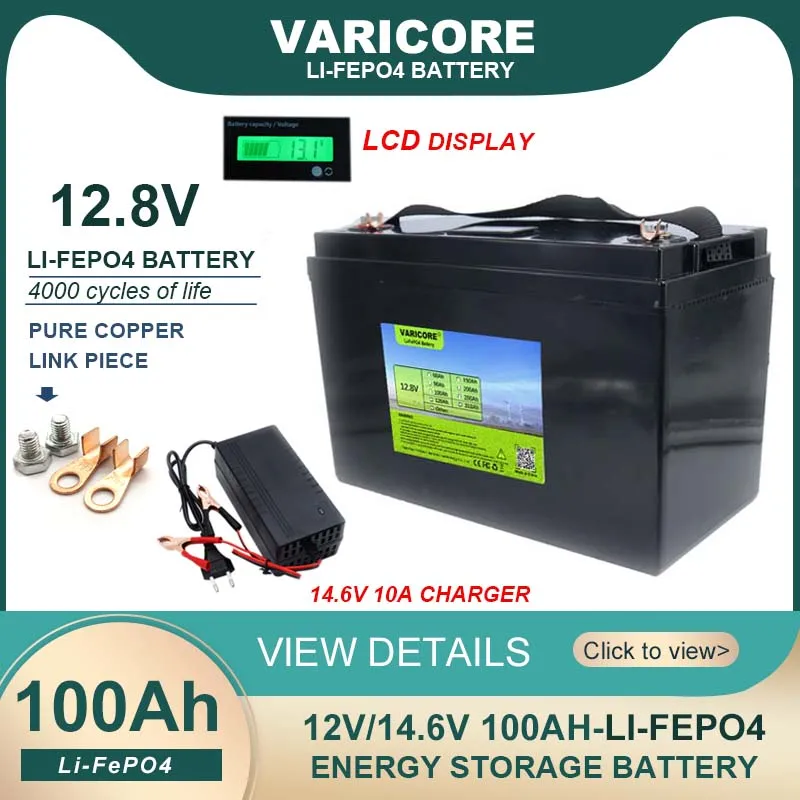 12V/12.8V 100Ah Lifepo4 Pacco Batteria 4String Lcd Batterie Al Litio 4000 Cicli Per Camper Inverter A Vento Solare Accendino Per Auto