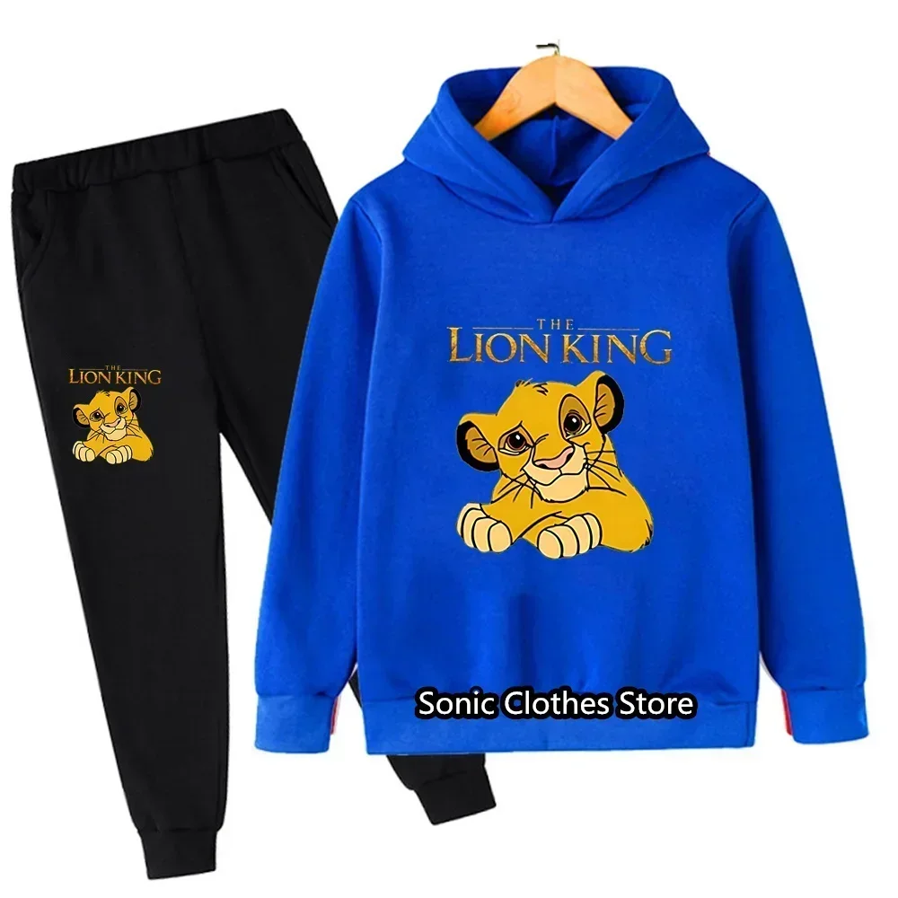 thumbnail image 1 of Conjunto de 2 piezas de ropa deportiva novedosa de otoño para bebés y niños, conjuntos de ropa para niñas, camisetas de El Rey León Simba, sudaderas con capucha y pantalones, chándal para niños, 1 of 4