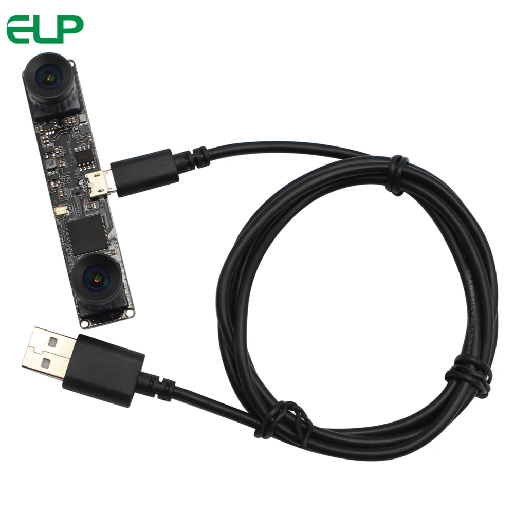 ELP 사이드 바이 사이드 컬러 웹캠 카메라, 왜곡 없음, 옴니비전 1.3MP 듀얼 렌즈, 동기 VR 3D 스테레오 카메라, USB 2.0