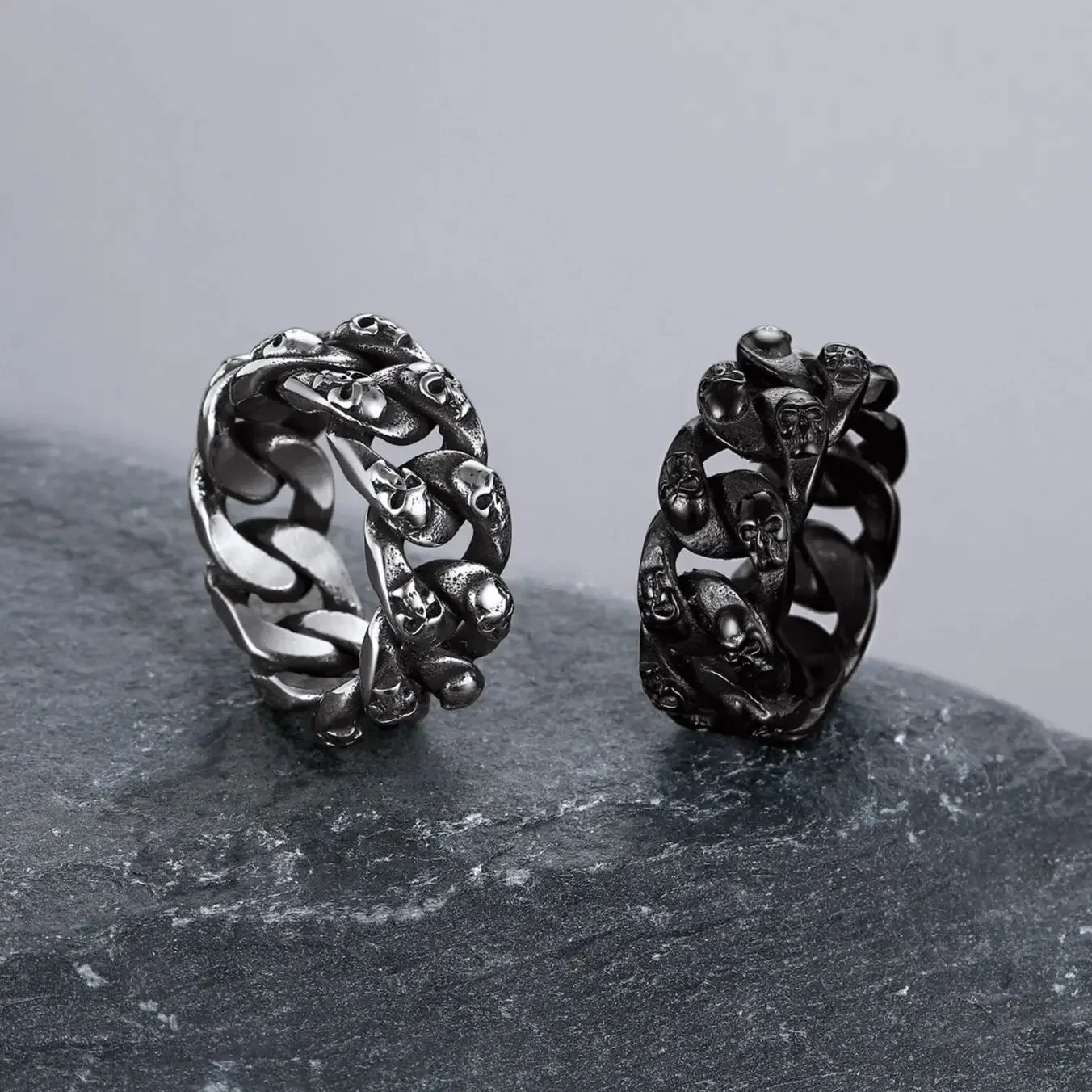 U7 Stainless Steel Big Skull Rings for Man Woman Size 7-14 Cross 3D Skeleton Cuban Chain Celtic Knot Pattern Gothic Punk Jewelry 5