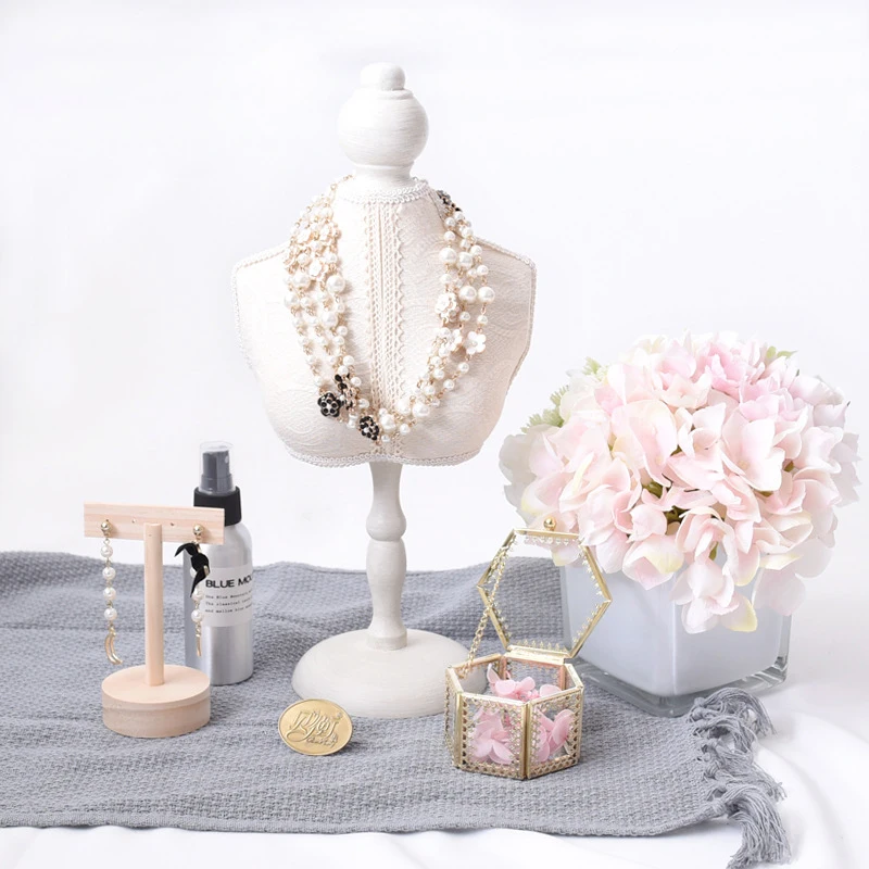 

Vintage Wooden Lace Mannequin Bust Jewellery Necklace Bracelet Display Rack Mannequin Bust Jewelry Display Stand Holder
