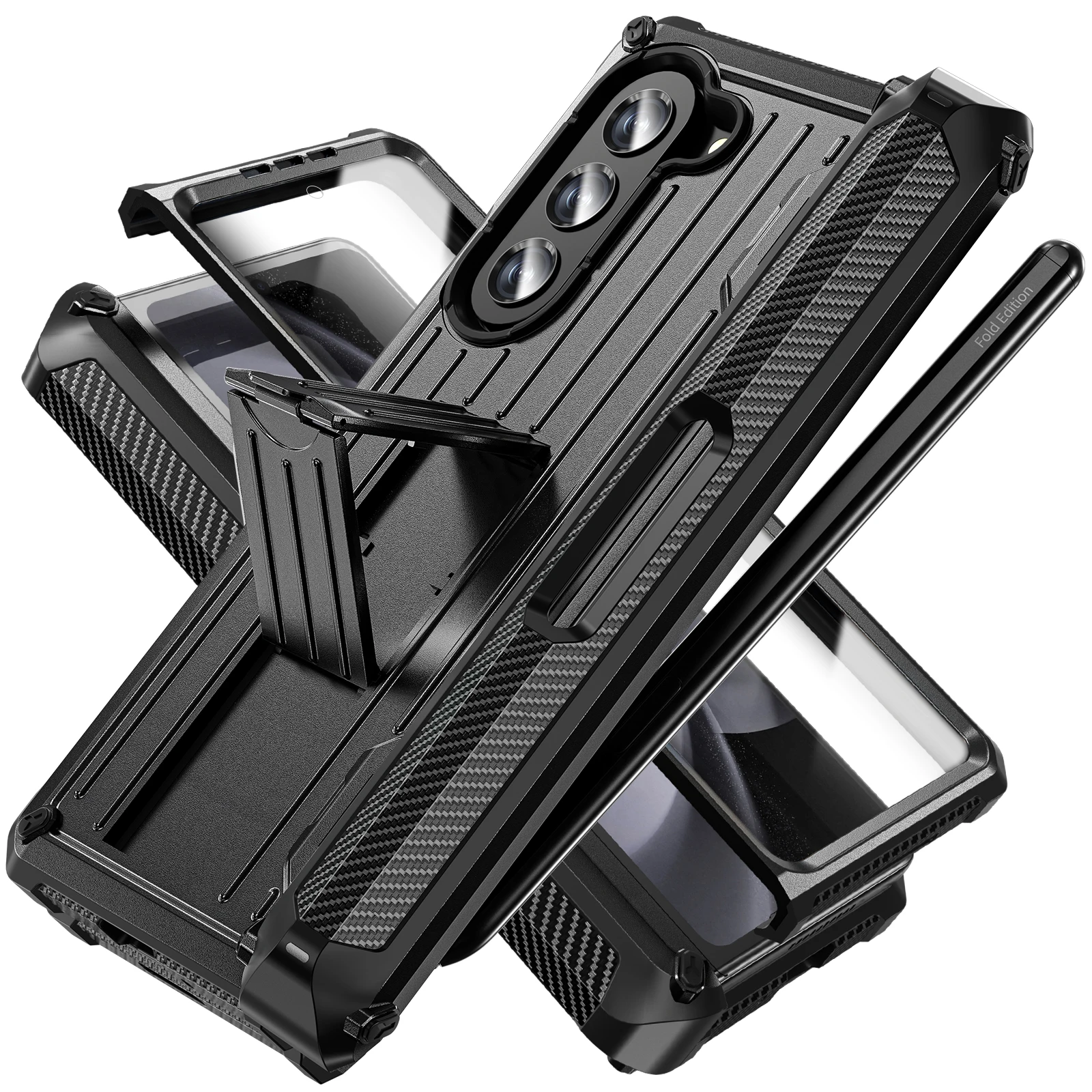 

with S Pen Slot For Samsung Galaxy Z Fold 5 Case Hinge Armor Rugged Shockproof Kickstand 360 Full Protector Phone Cover Fold 4 3