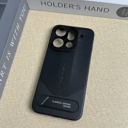 Luxury Hard PU Stand Protective Back Cover Case, Full Cover Phone Shell for Oppo Find X9 Pro (Black)
