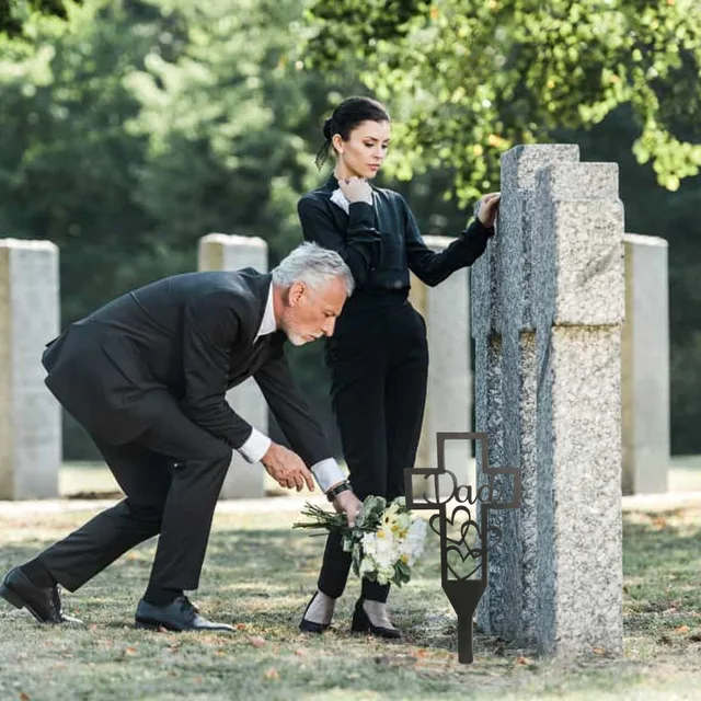 Emlékkereszt Sírfém Temető Számára Memorial Cross Stake Halom Sírjelző Sír Dekorációk Anya/Apa Udvar - Image 2