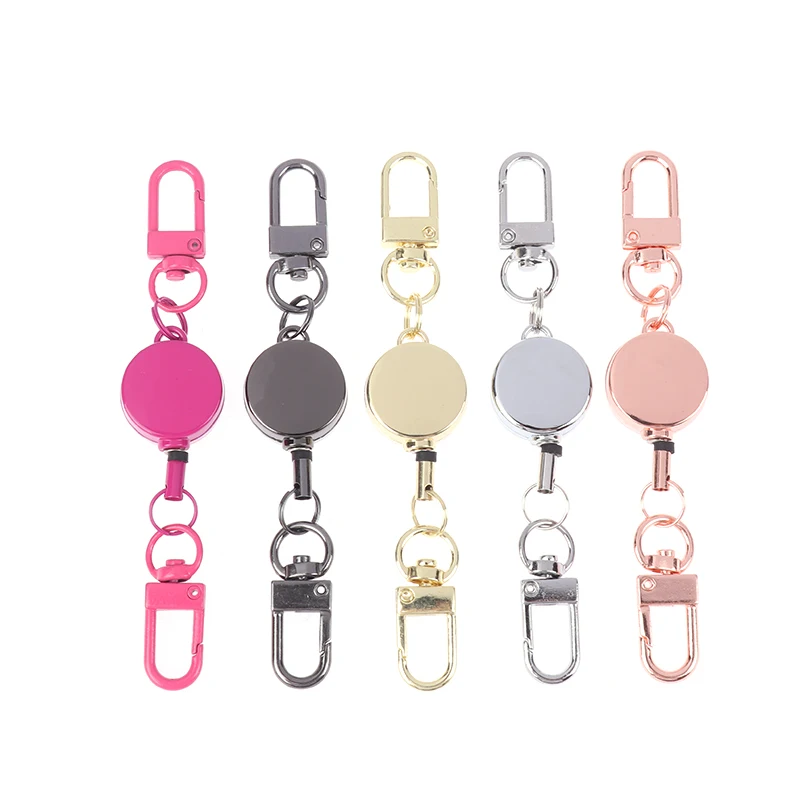 21MM Anti-theft Metal Easy-to-pull Buckle Rope Retractable Key Holder Elastic Keychain Sporty Retractable Key Ring Nurse Parts