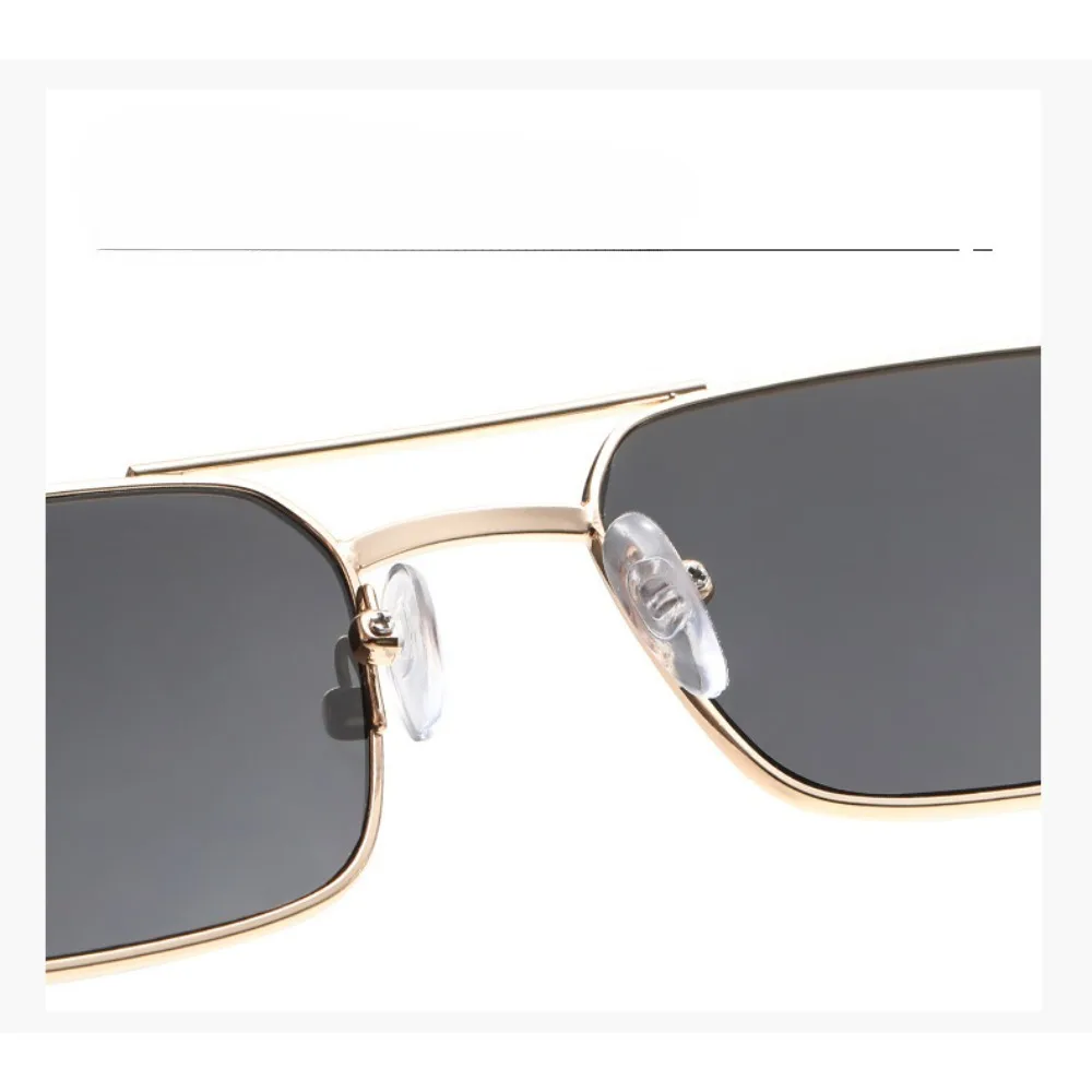 Elegant Vintage Double Bridge Square Sunglasses with Gold Metal Frame and Black Lenses - Luxury Men's Streetwear Eyewear