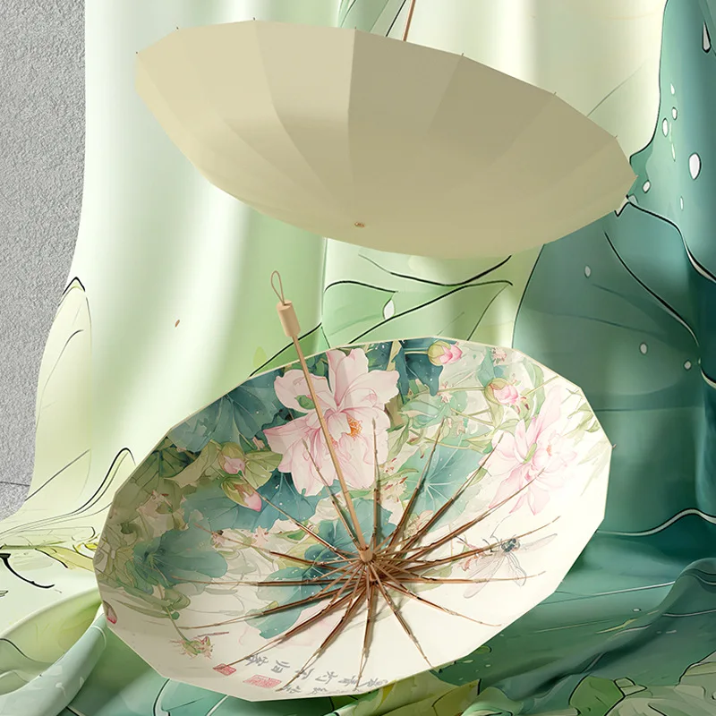 이중 목적 중국 스타일 햇빛가리개 우산, Three Fold 16 Bone 손으로 펴는 컬러 접착제, 비와 빛, 새로운 