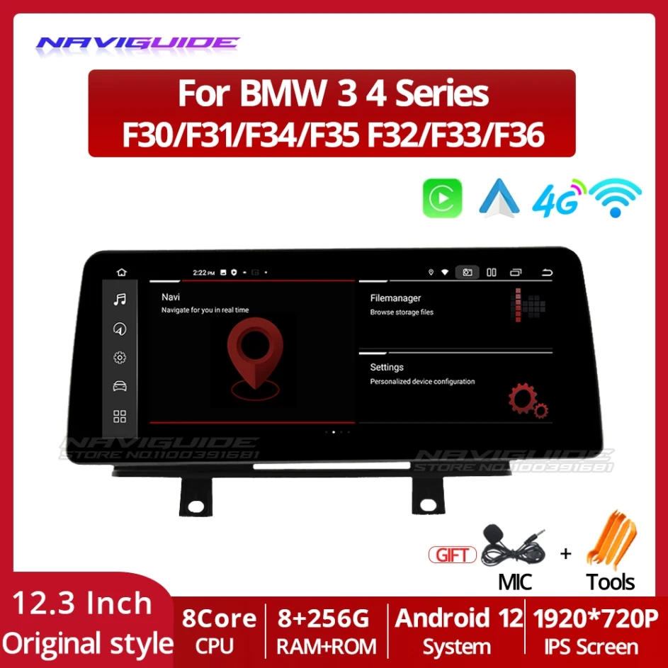 

NAVIGUIDE 12.3'' Android 12 For BMW F30 F31 F32 F33 F36 LHD Original NBT System Autoradio Car Multimedia Player GPS Navigation