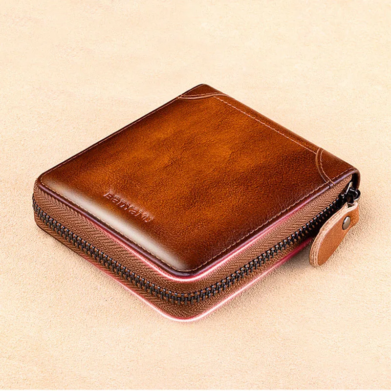 Men's Leather Wallet Zipper Small Purse Card Holder Man Carteira Masculina genuine leather Coin Purse Porte Monnaie Money Bag