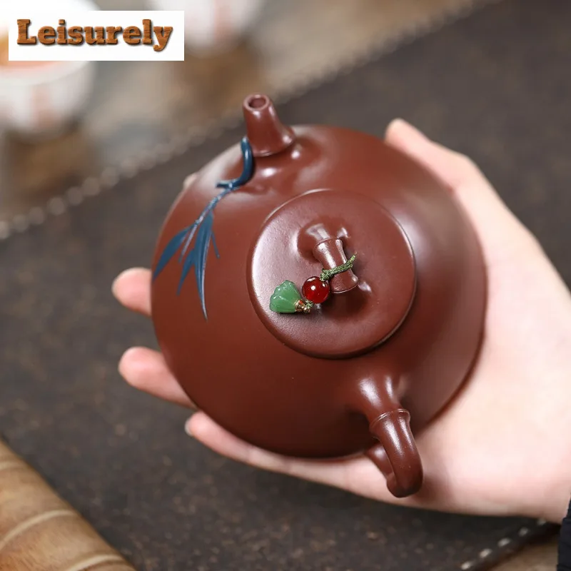 230ml Yixing Purple Clay Teapot Handmade Bamboo Shadow Stone Scoop Pot Raw Ore Di Chao Qing Mud Tea Soaking Kettle Infuser Zisha