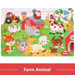 Montessori 3D Cartoon Animal Wooden Jigsaw Puzzle Set - Educational Toy (Farm Animal)