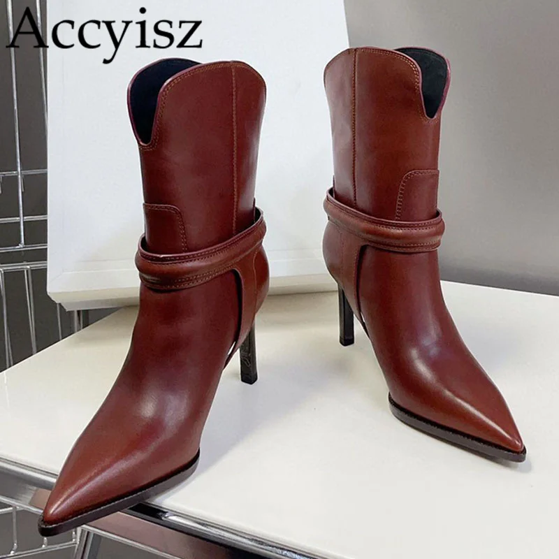 

2023 Autumn/Winter New Detachable Lace Leather and Ankle High Heel Short Boots Women's Pointed Toe Fine Heel Fashion Boots